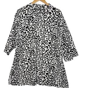 Animal Print Ashley Stewart Knit Top Tunic Side Slit Sz 22/24 Career Mob Wife